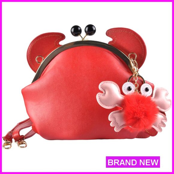 Handbags - Crab Shaped Crossbody Bag, Detachable Strap, PU Leather, Novelty Purse